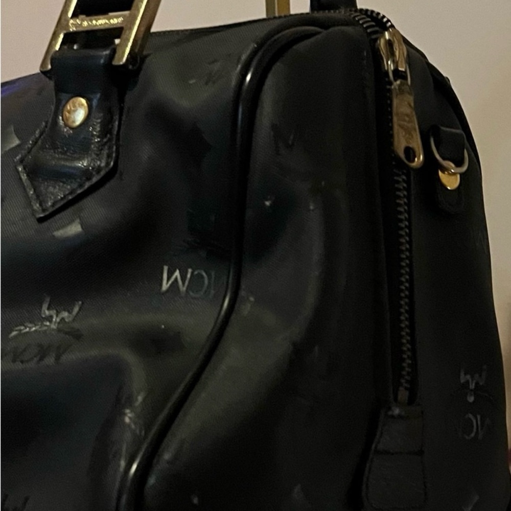 MCM Black Satchel with Structured Design and Monogram - Picture 8 of 15